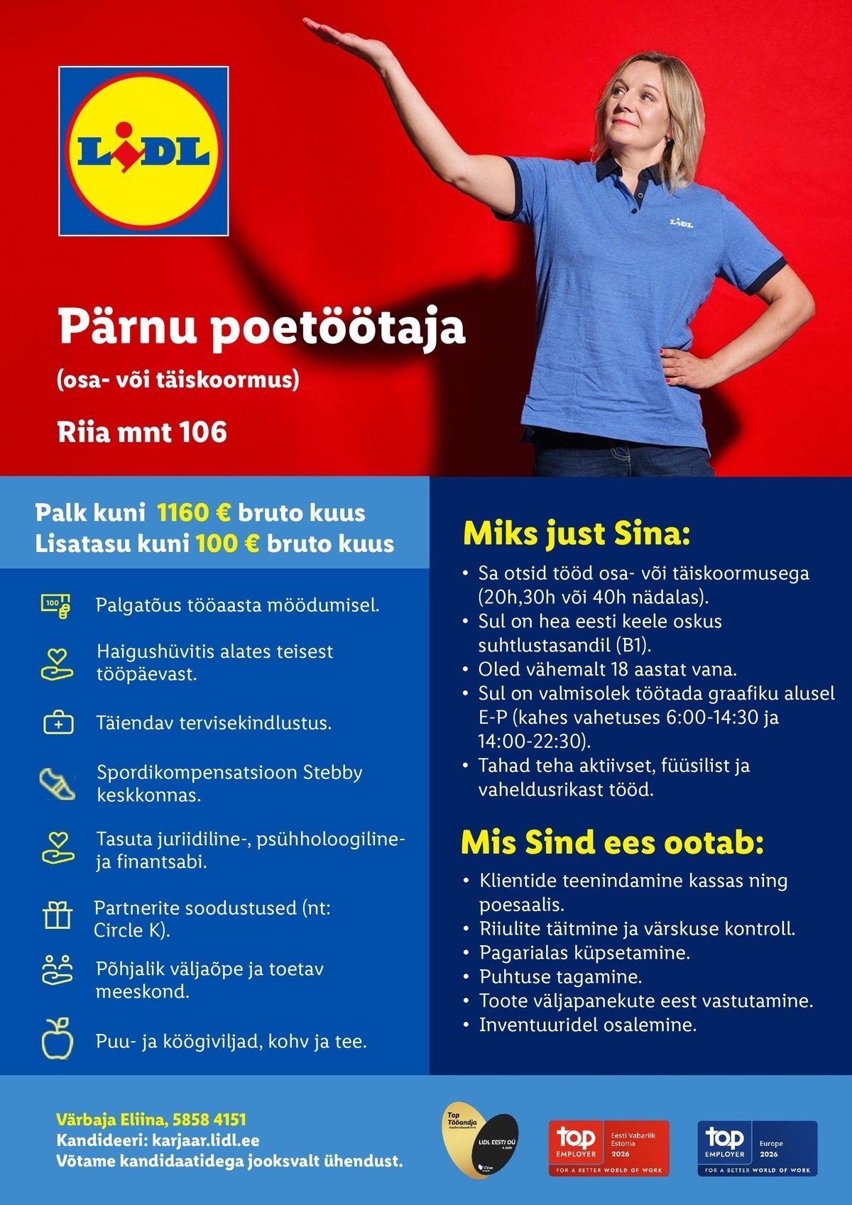 Lidl Eesti OÜ Pärnu poetöötaja - osaline või täistööaeg