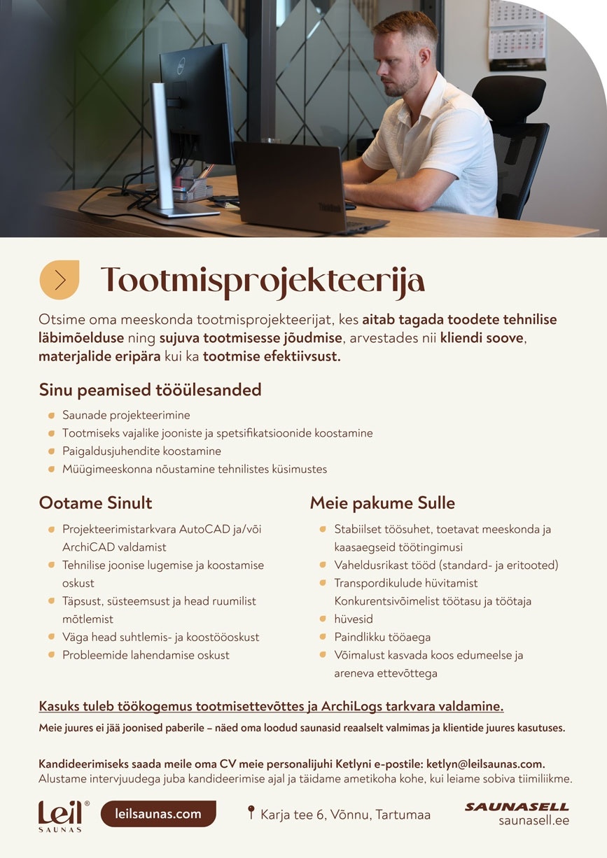 SAUNASELL OÜ Tootmisprojekteerija