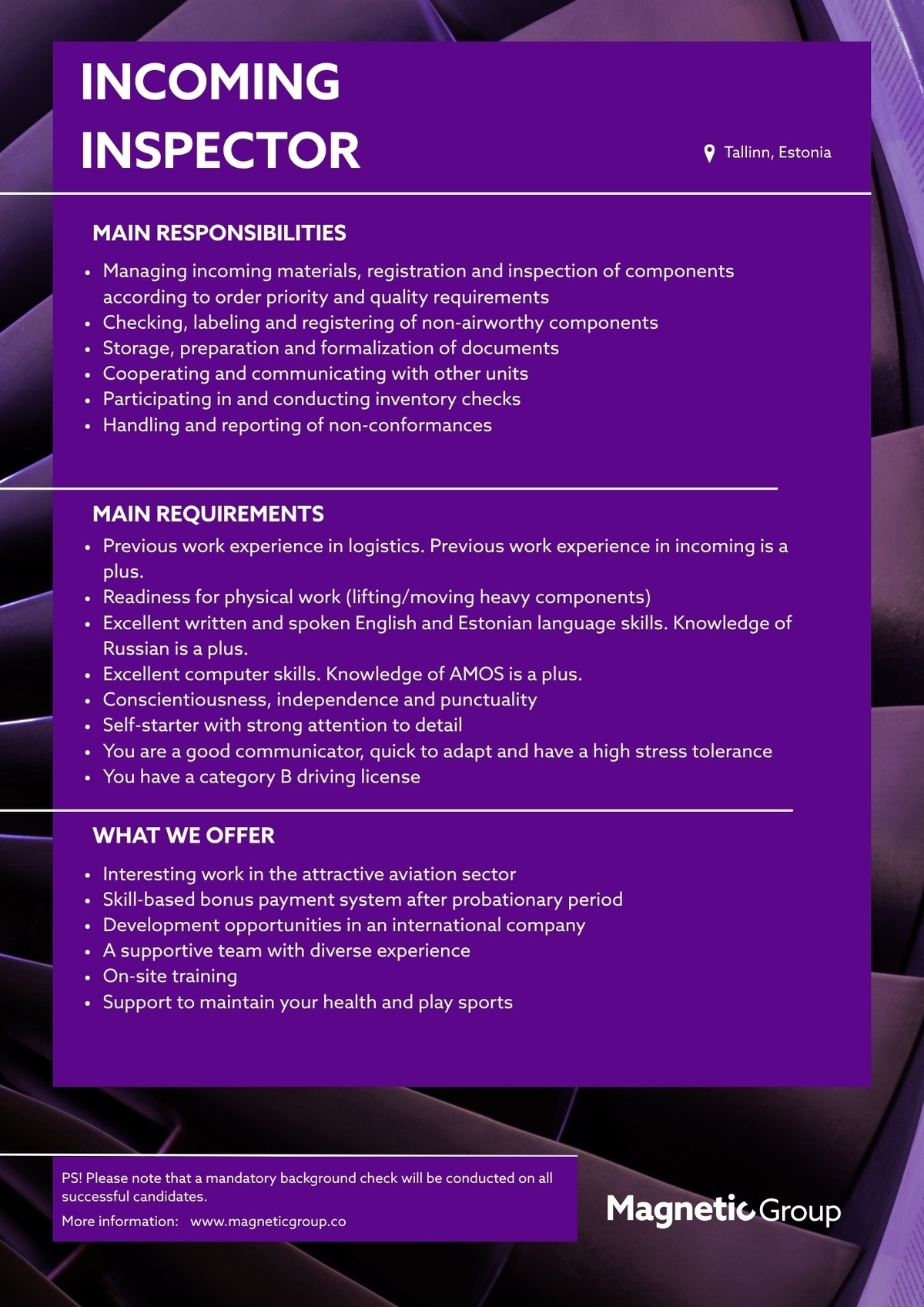 Magnetic MRO AS Incoming Inspector