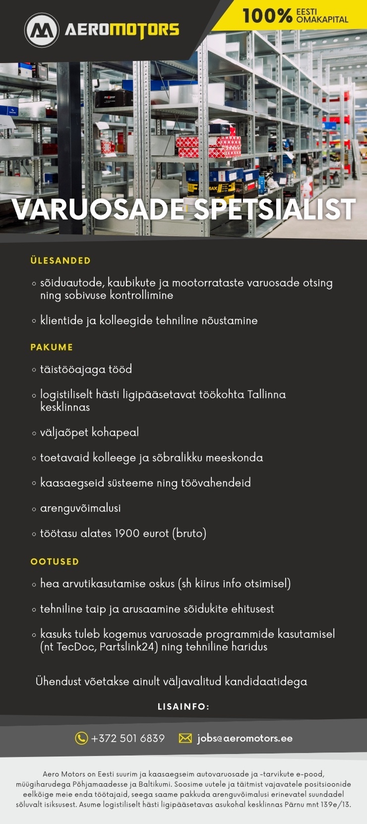 Aero Motors OÜ Varuosade spetsialist