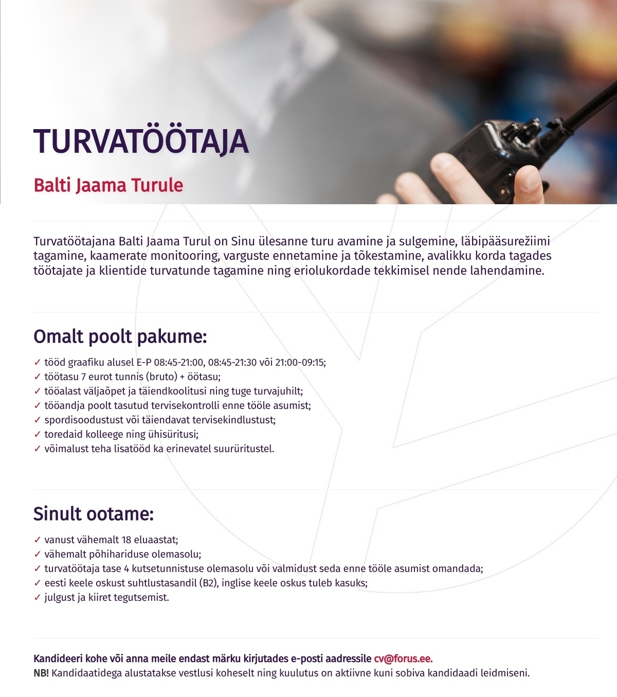 Forus Security AS Turvatöötaja Balti Jaama Turule