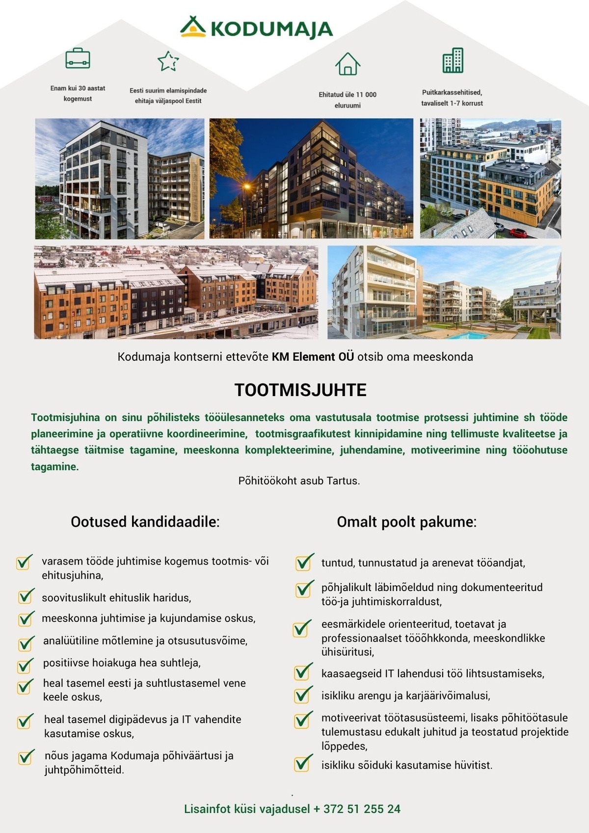 Kodumaja AS tütarettevõte KM Element OÜ Tootmisjuht