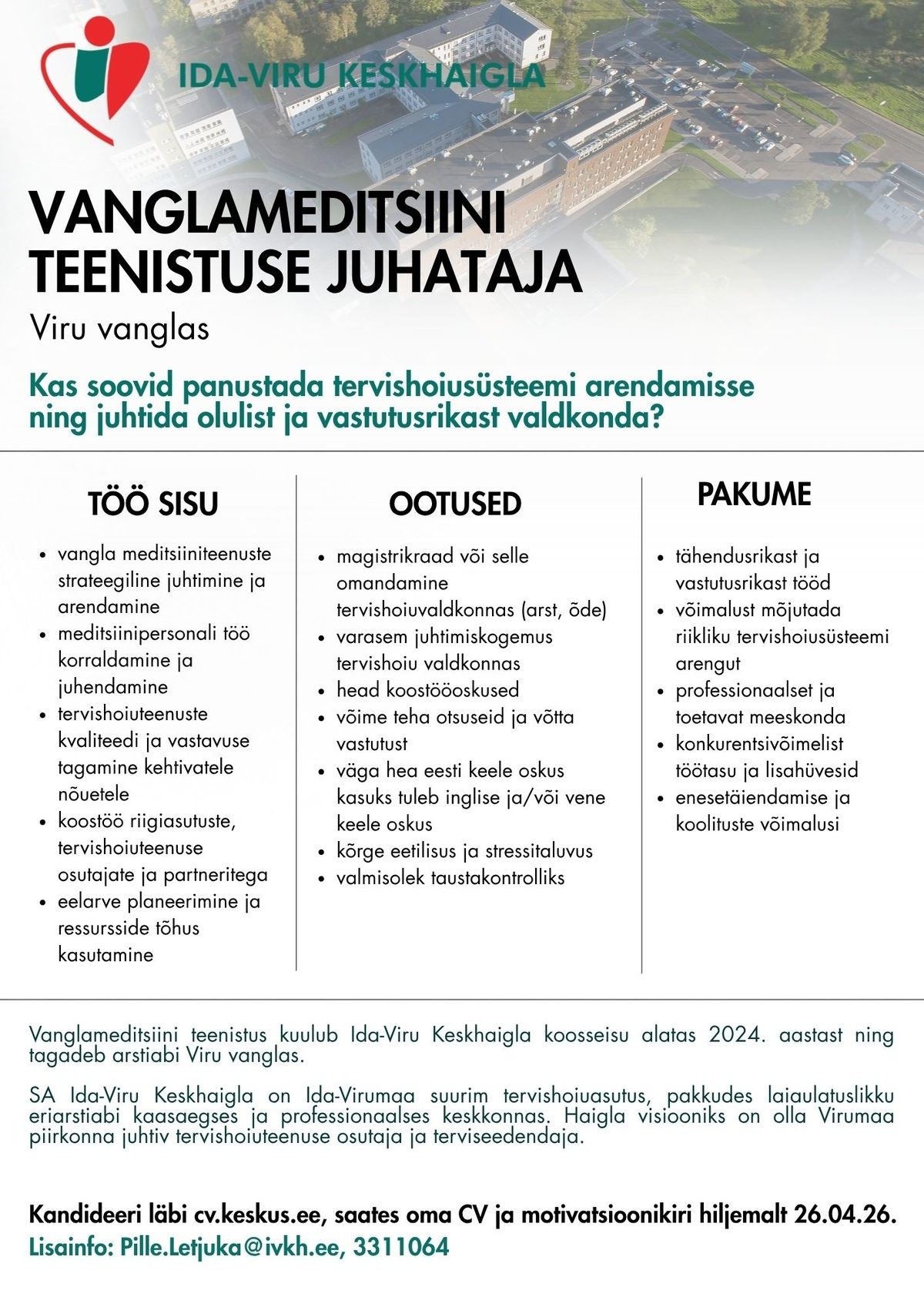 Ida-Viru Keskhaigla SA Vanglameditsiini teenistuse juhataja