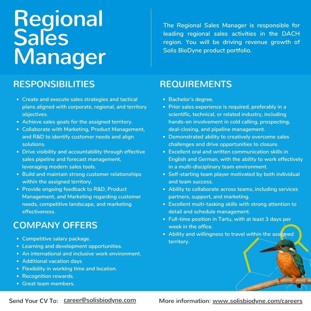 Solis BioDyne OÜ Regional Sales Manager