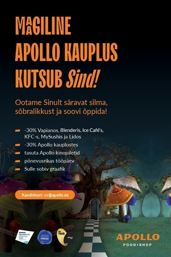 Apollo Kauplused OÜ Tule tööle Ülemiste Apollosse – otsime särasilmset klienditeenindajat!