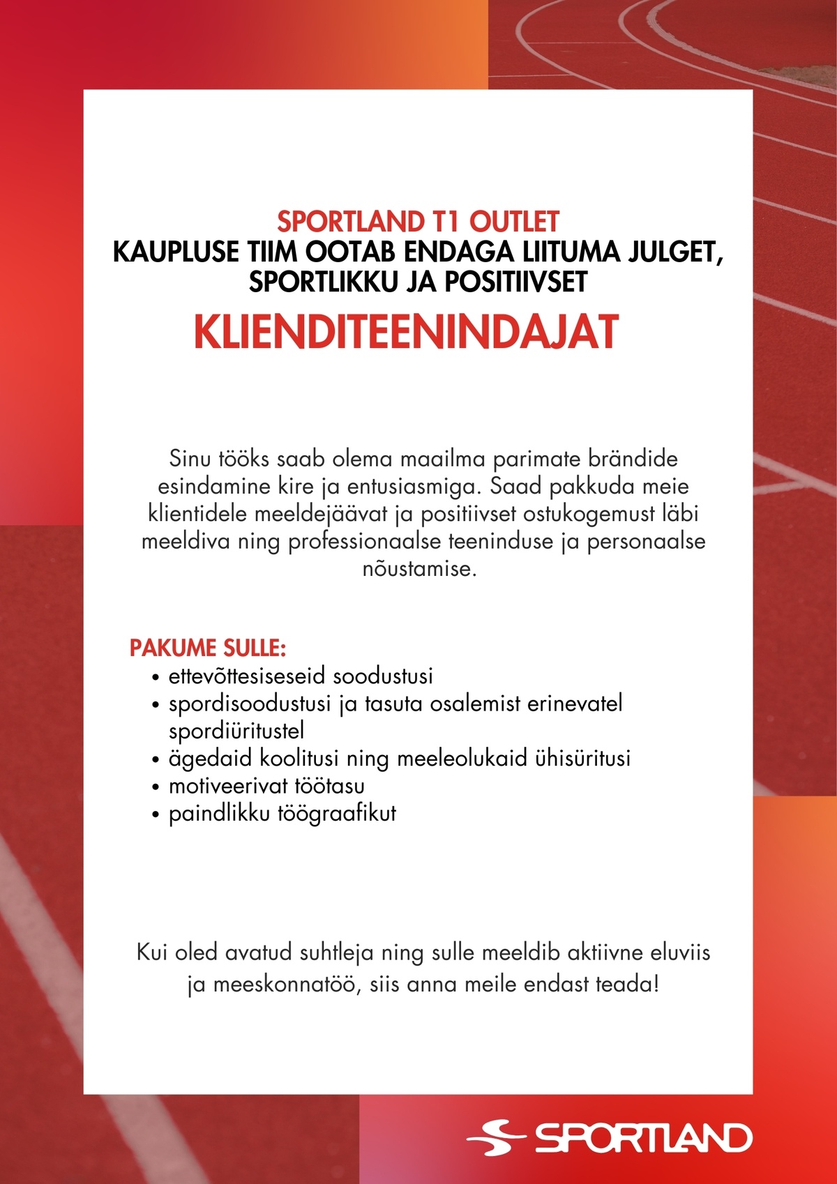 Sportland Eesti Sportland Outlet T1 klienditeenindaja