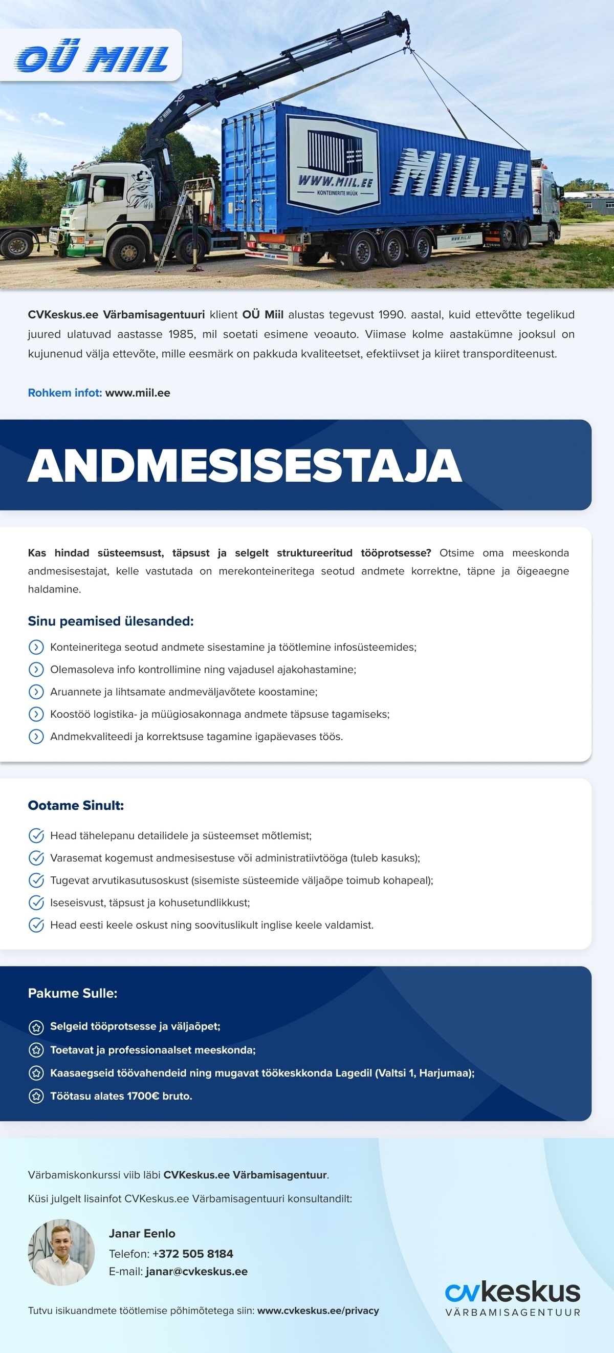 OÜ Miil ANDMESISESTAJA