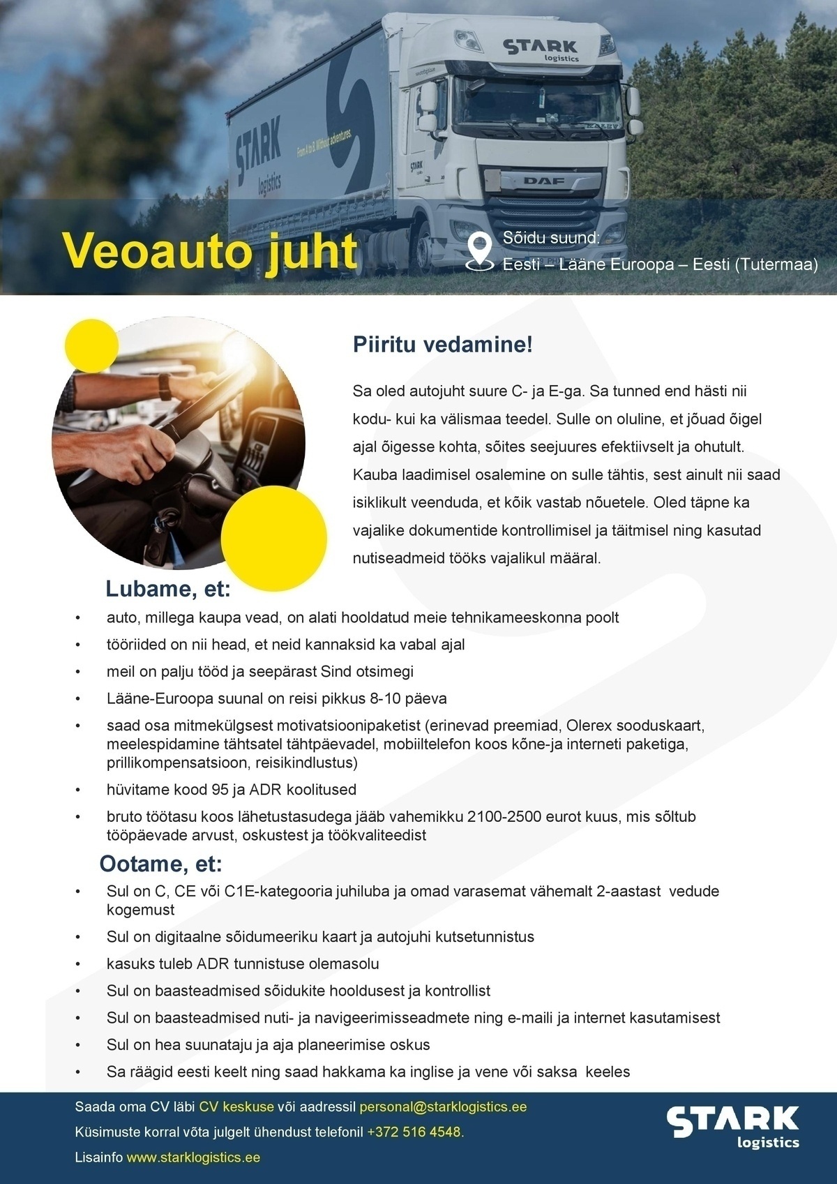 STARK LOGISTICS AS CE kategooria veoauto juht