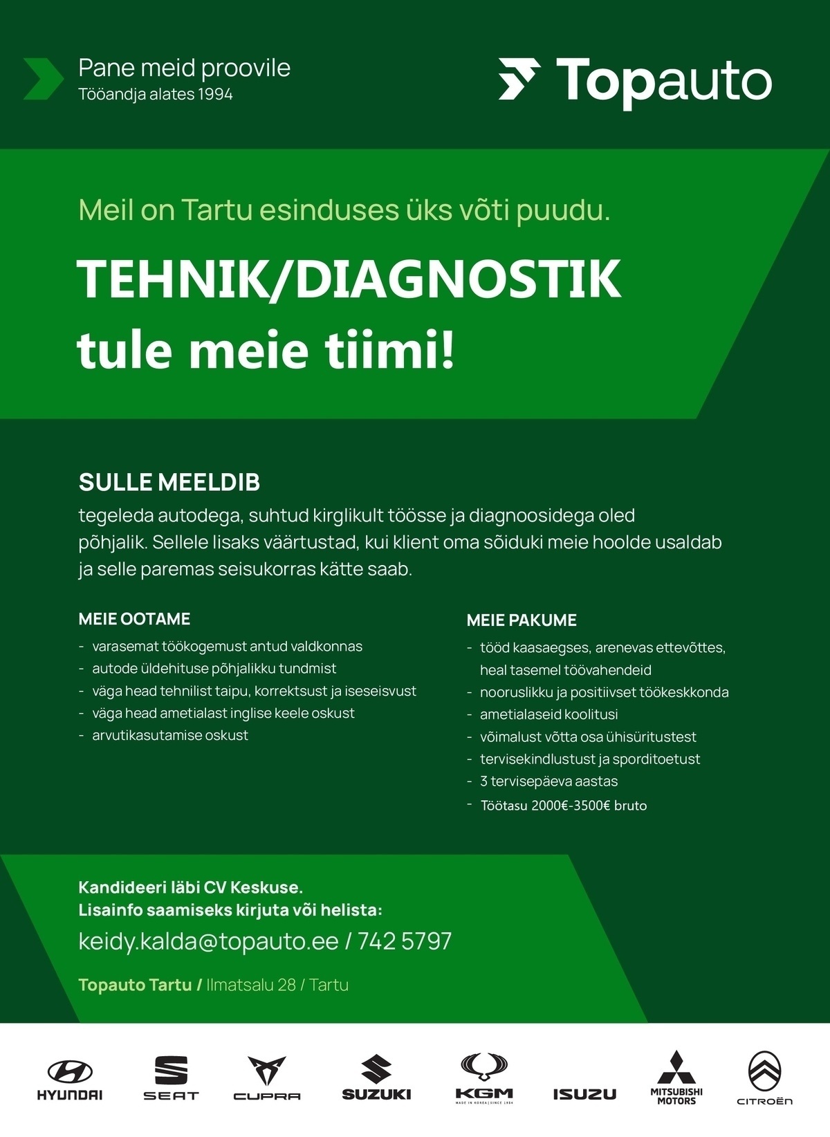 TOPAUTO TARTU AS Tehnik või diagnostik