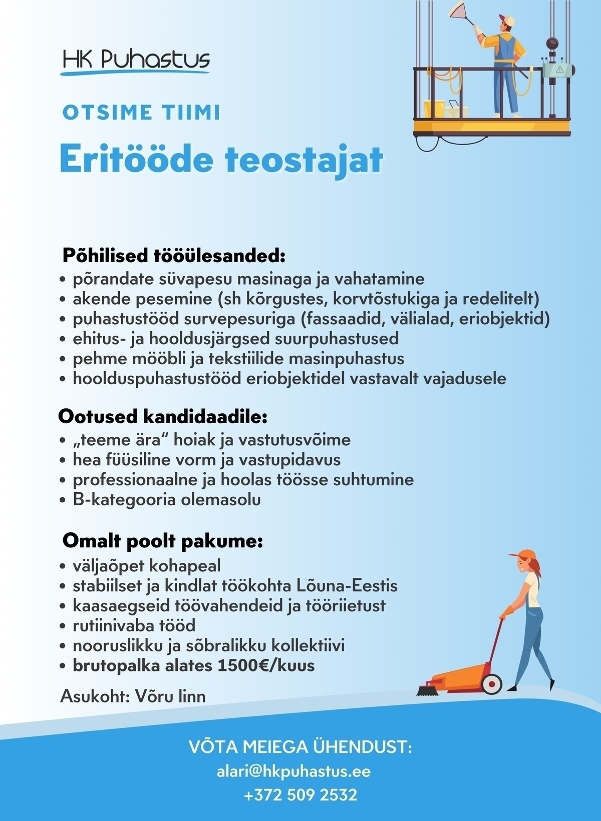 HK Puhastus OÜ Eritööde teostaja