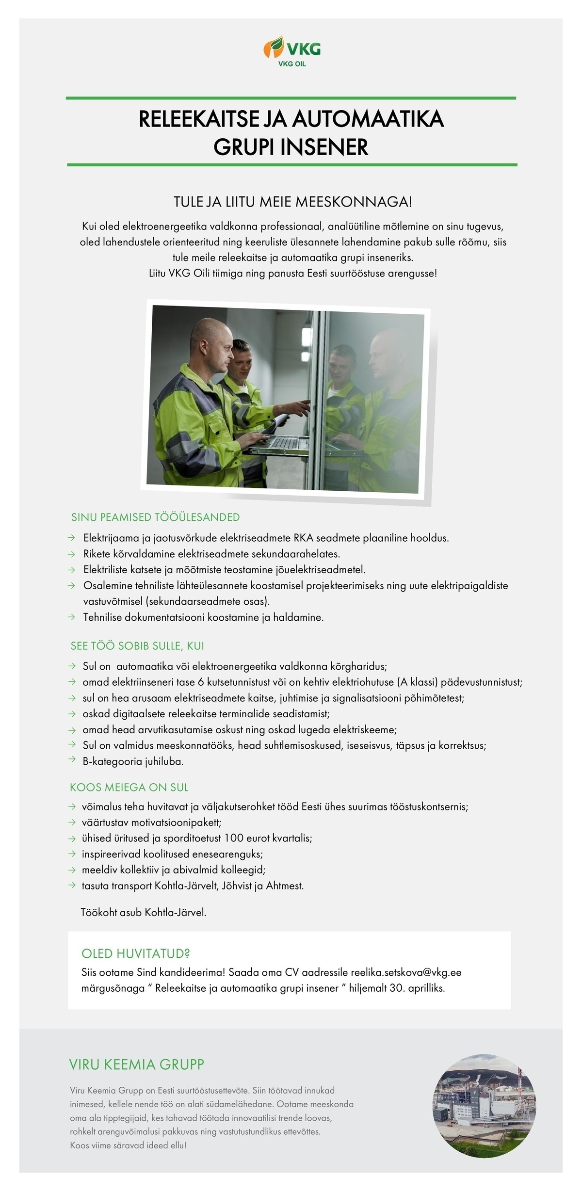 Viru Keemia Grupp AS RELEEKAITSE JA AUTOMAATIKA GRUPI INSENER
