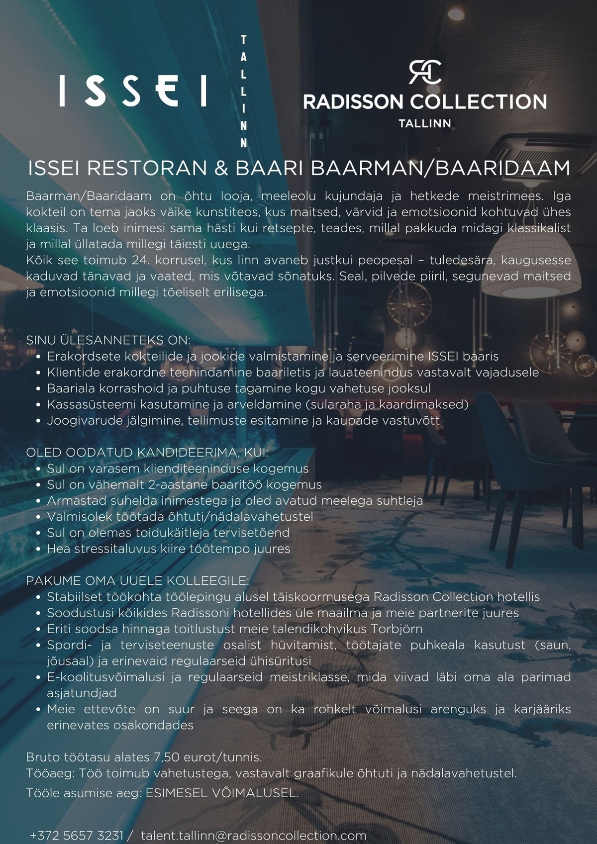 HMP Hotellid OÜ ISSEI Baarmen/Baaridaam, Radisson Collection Hotel, Tallinn