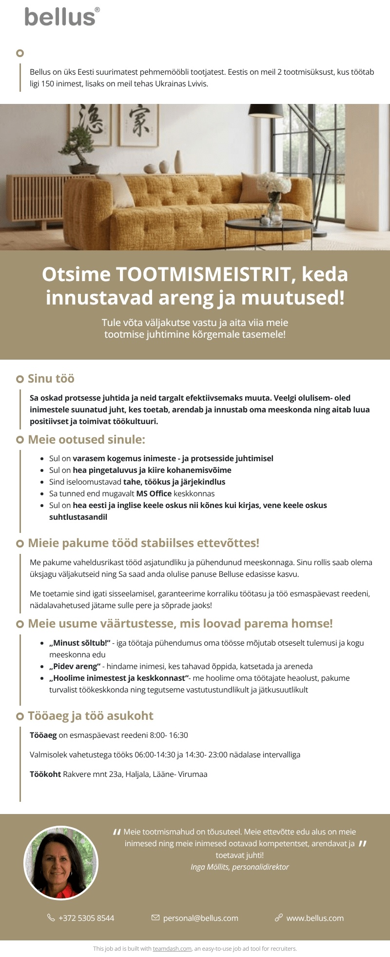 Bellus Furniture OÜ TOOTMISMEISTER