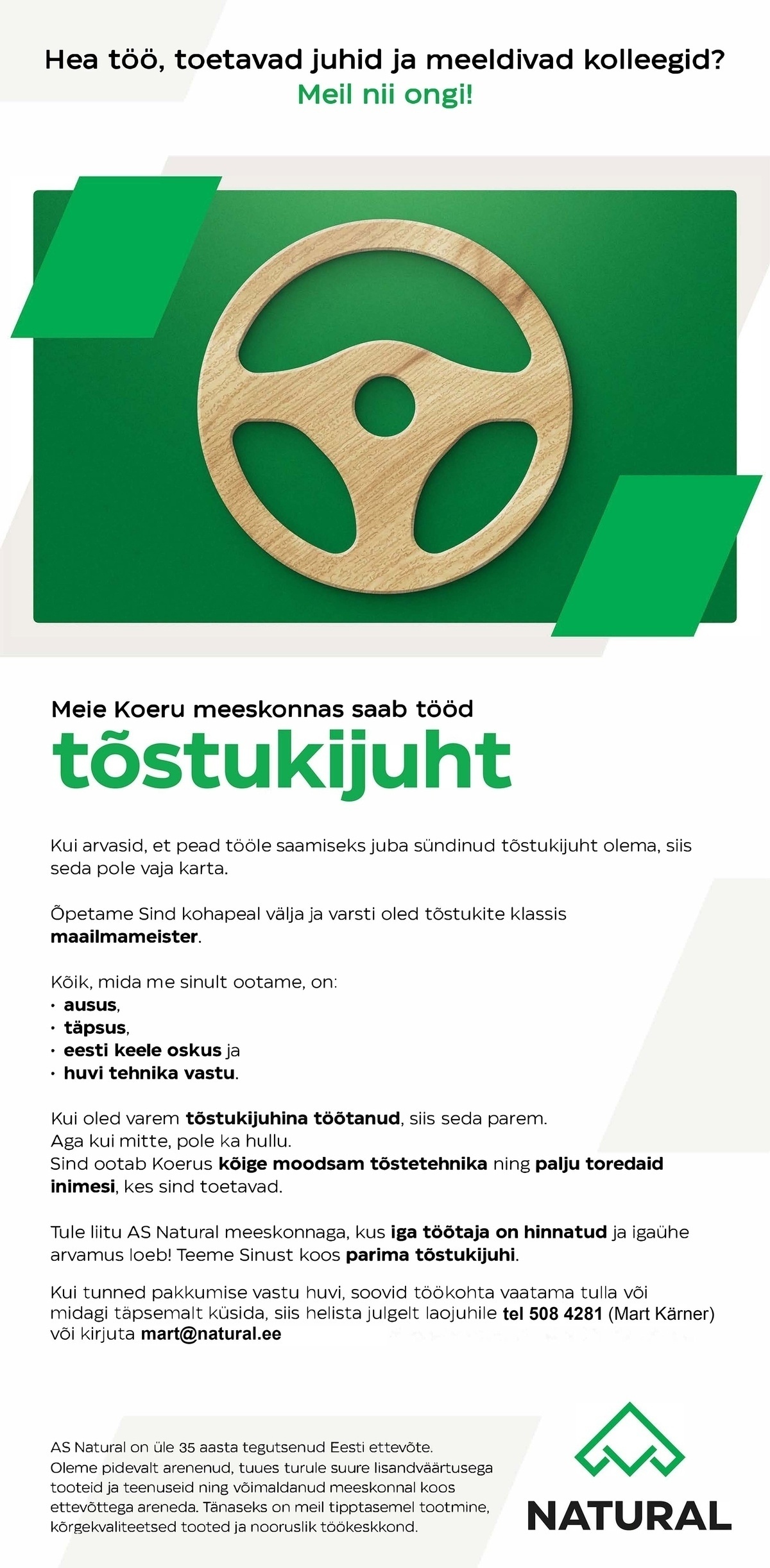 NATURAL AS Tõstukijuht