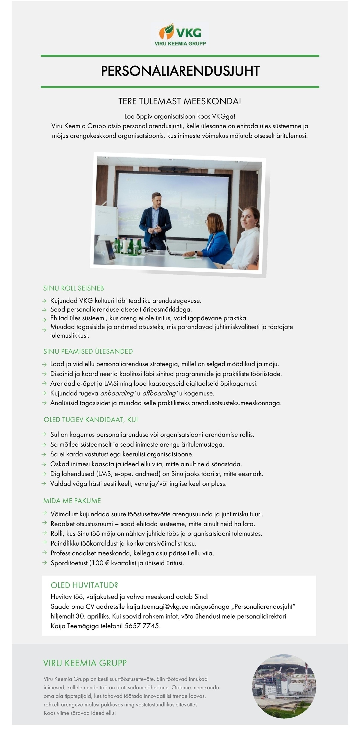 Viru Keemia Grupp AS PERSONALIARENDUSJUHT