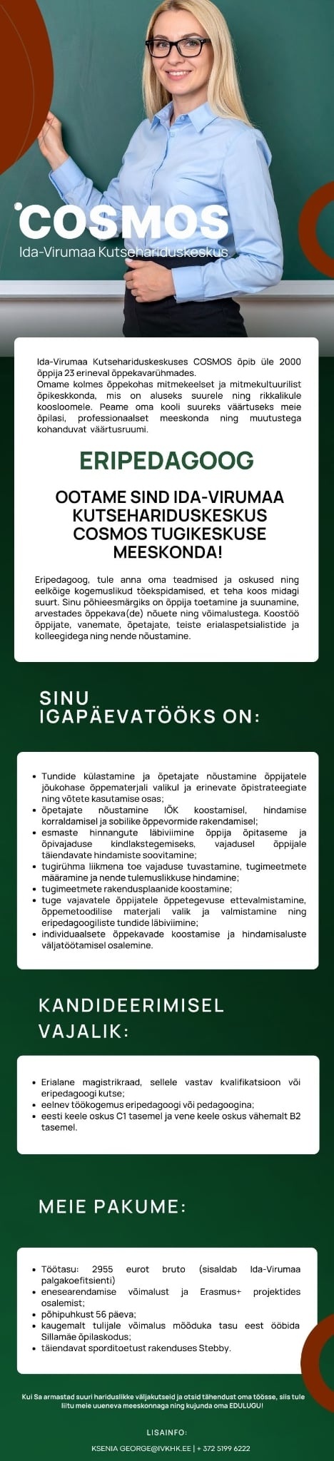 Ida-Virumaa Kutsehariduskeskus ERIPEDAGOOG, tule meie Ida-Virumaa Kutsehariduskeskus COSMOS pardale!