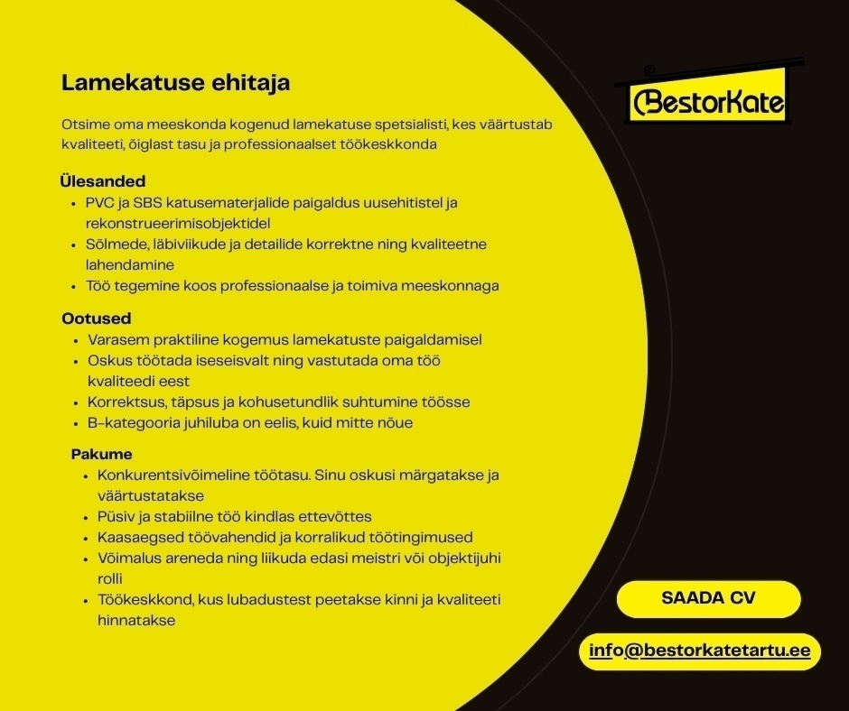 Bestorkate Tartu OÜ Lamekatuse ehitaja