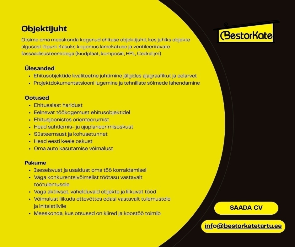 Bestorkate Tartu OÜ Objektijuht