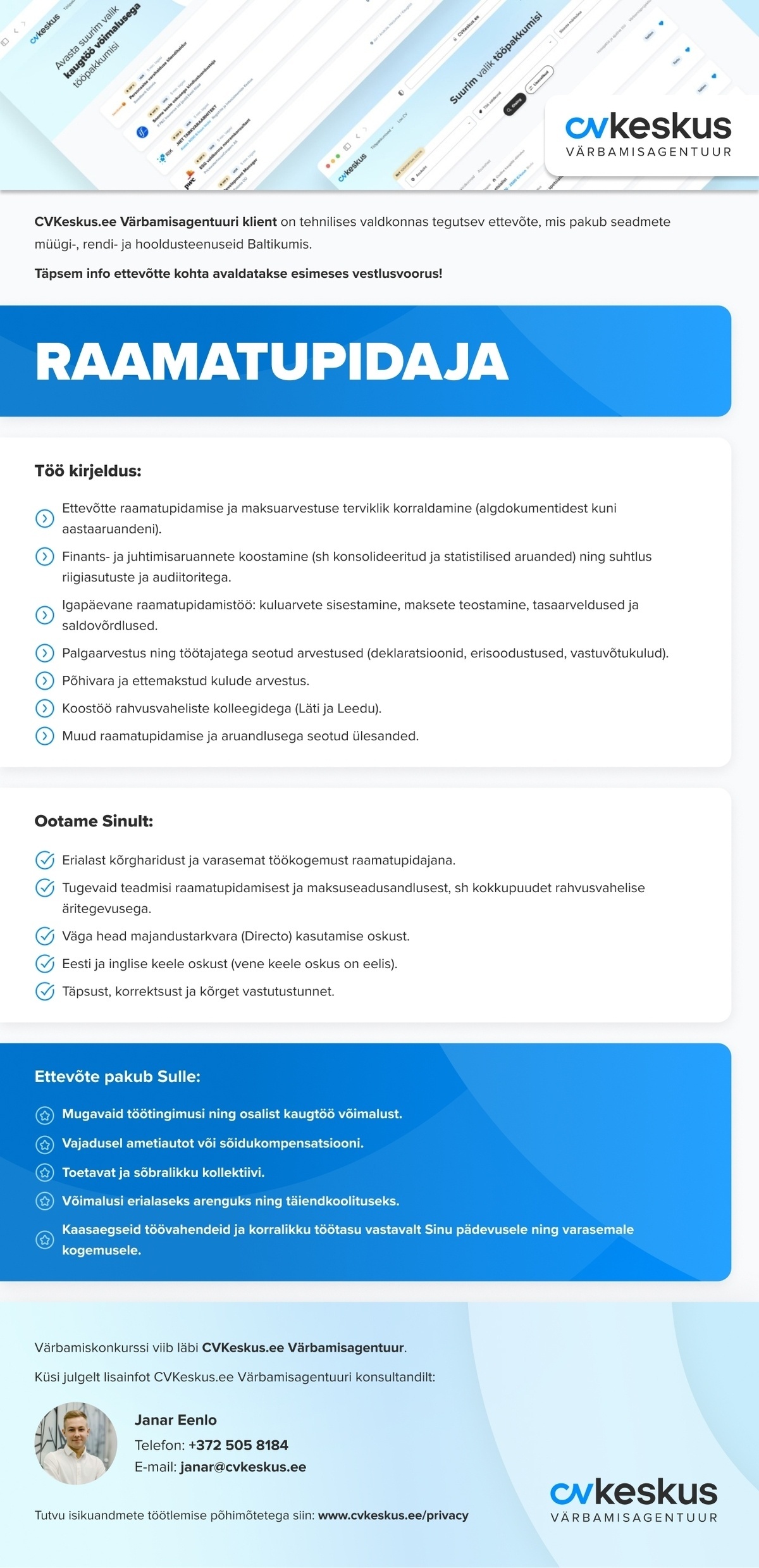 CVKeskus.ee Värbamisagentuuri klient RAAMATUPIDAJA