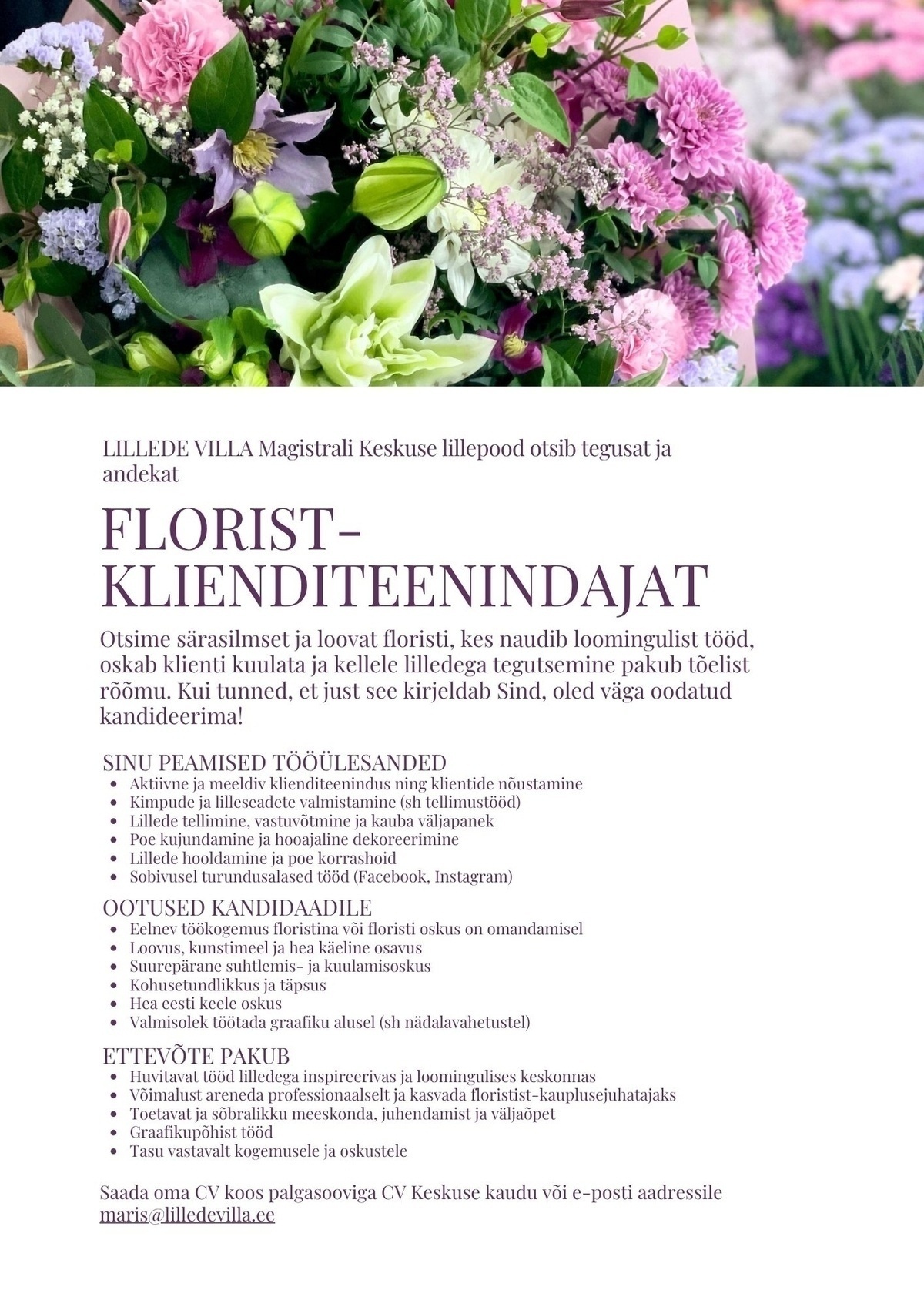 LILLEDE VILLA OÜ Florist-klienditeenindaja (Tallinn)