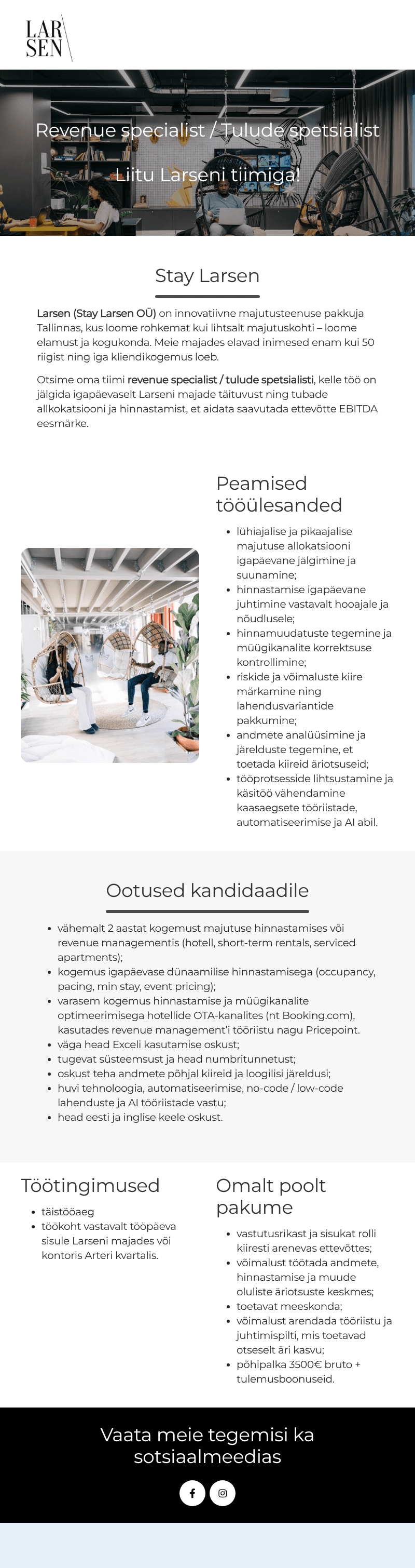 Stay Larsen OÜ Revenue specialist / Tulude spetsialist