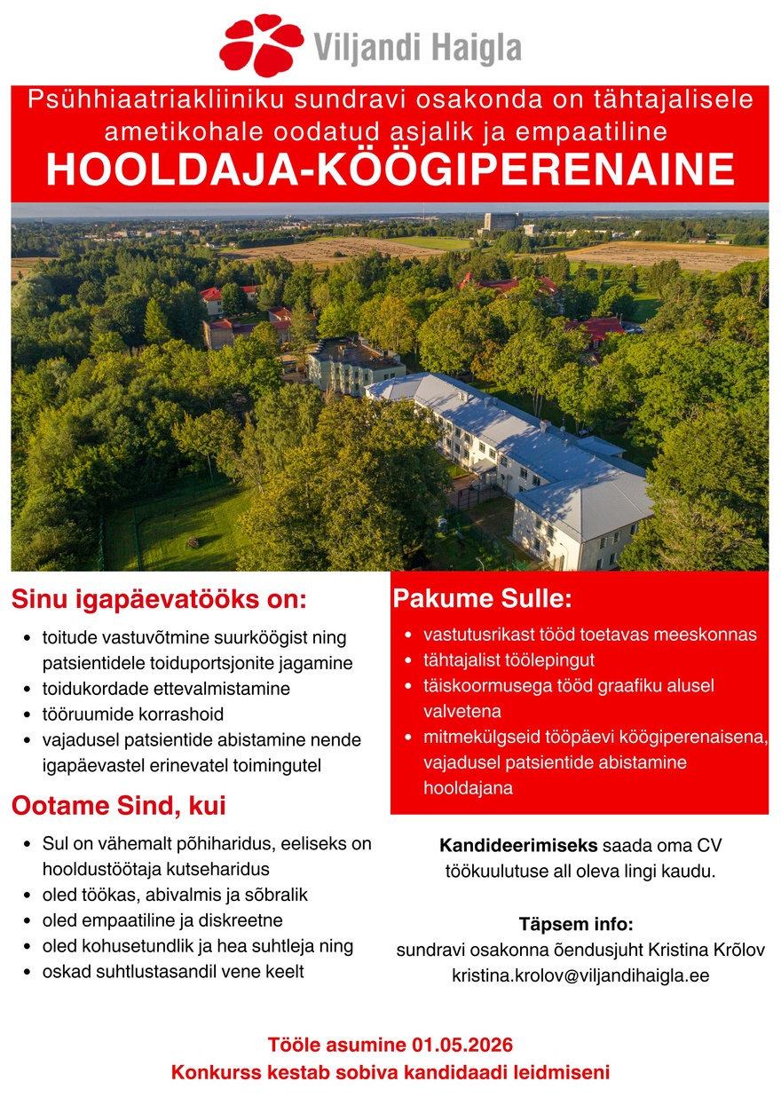 SA Viljandi Haigla Hooldaja-köögiperenaine