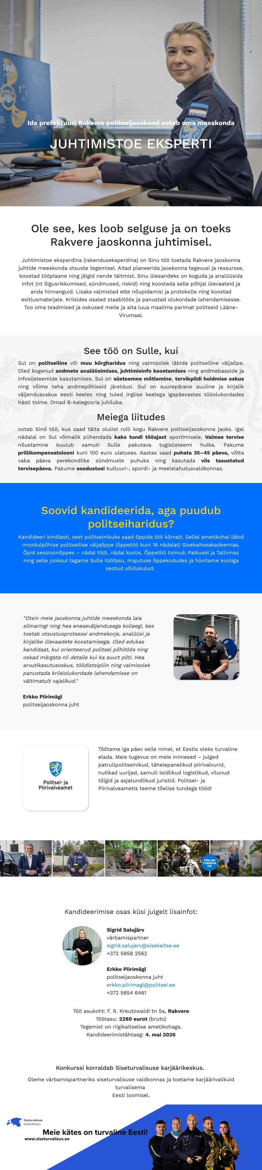 Siseturvalisuse karjäärikeskus Juhtimistoe ekspert