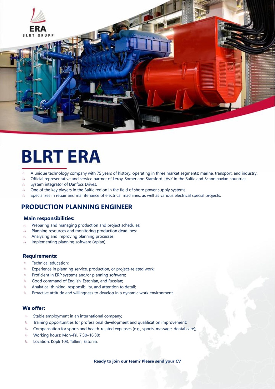 BLRT ERA Production planning engineer