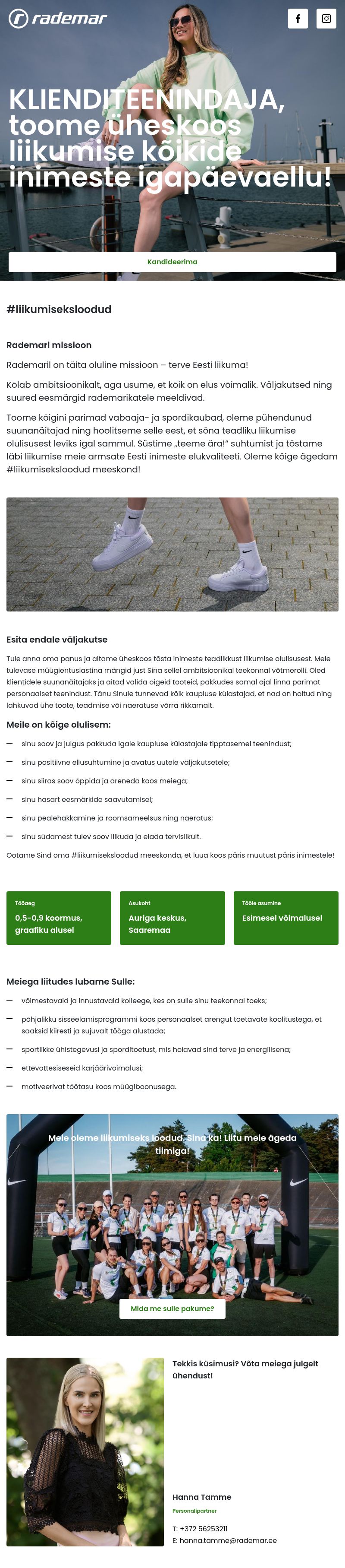 Rademar OÜ Auriga klienditeenindaja