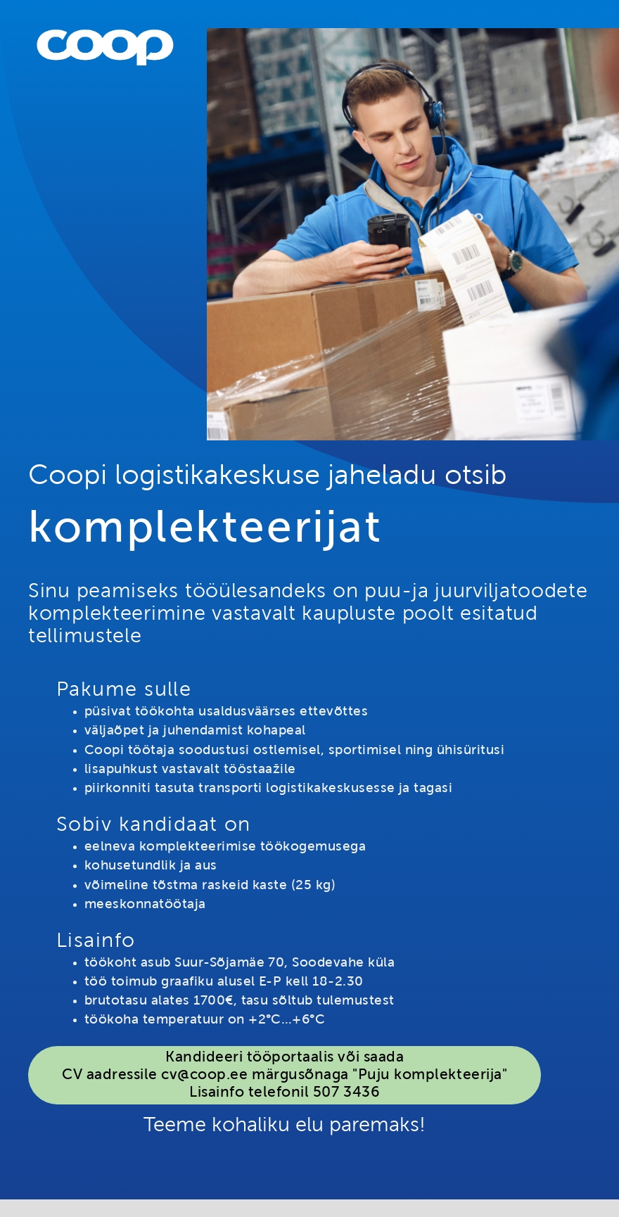 Coop Eesti Keskühistu Puu-ja juurvilja komplekteerija jahelaos