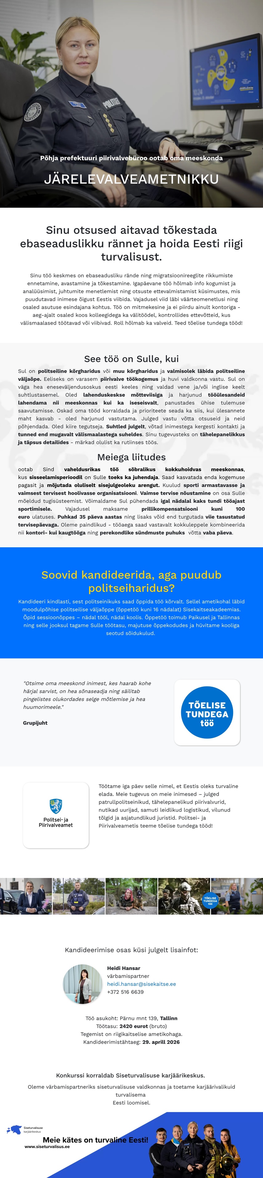 Siseturvalisuse karjäärikeskus Järelevalveametnik