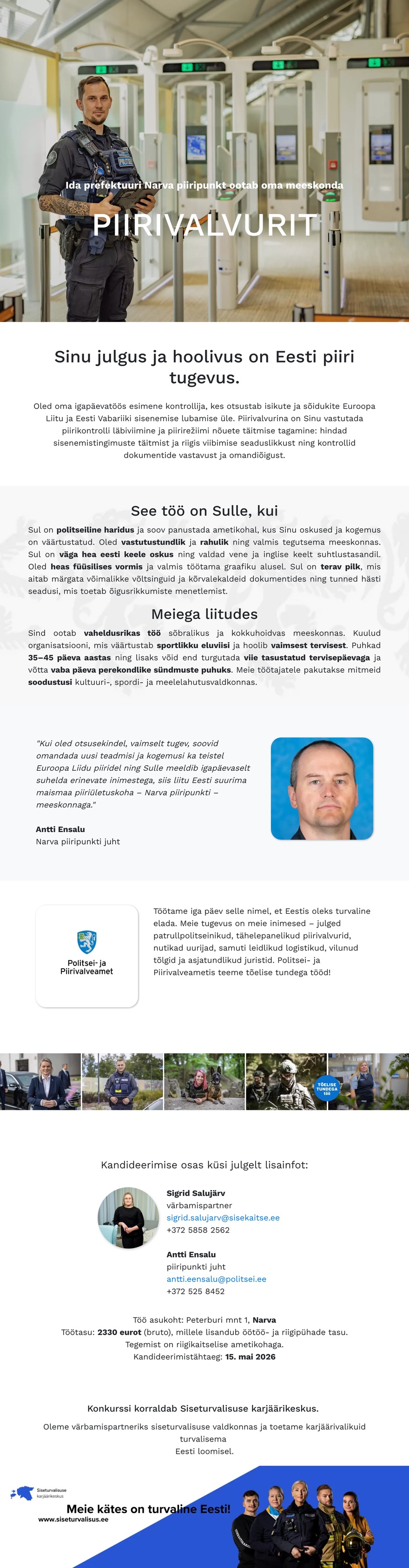 Siseturvalisuse karjäärikeskus Narva piiripunkti piirivalvur