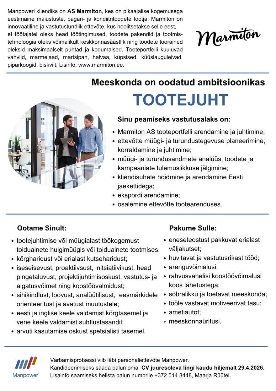 Manpower OÜ TOOTEJUHT