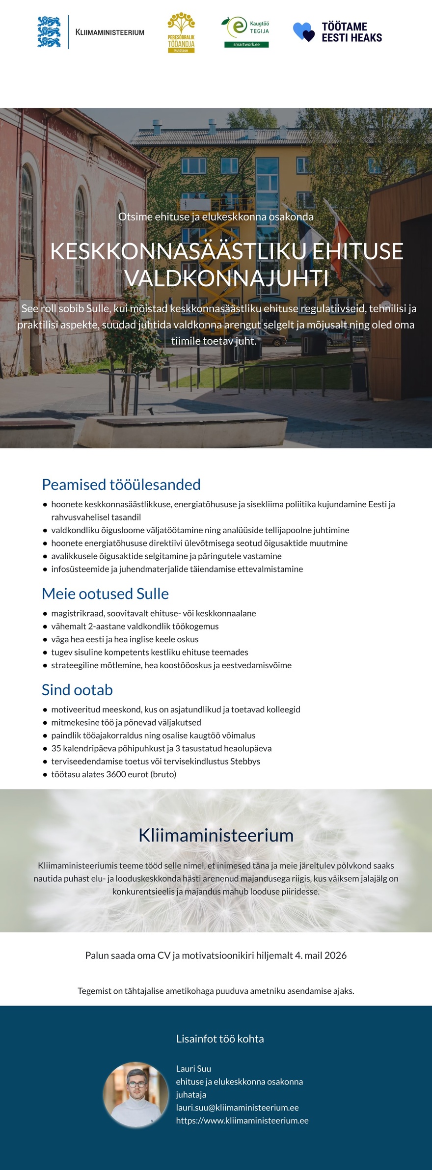 Kliimaministeerium Keskkonnasäästliku ehituse valdkonnajuht