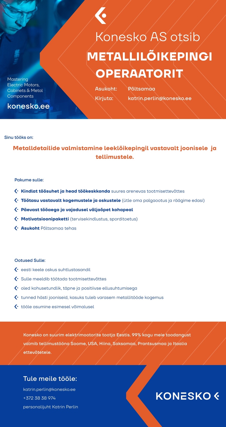 AS Konesko Metallilõikepingi operaator Põltsamaa tehases