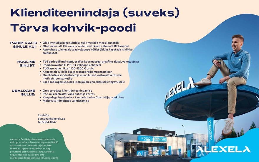 AS Alexela Klienditeenindaja (suveks) Tõrva kohvik-poodi