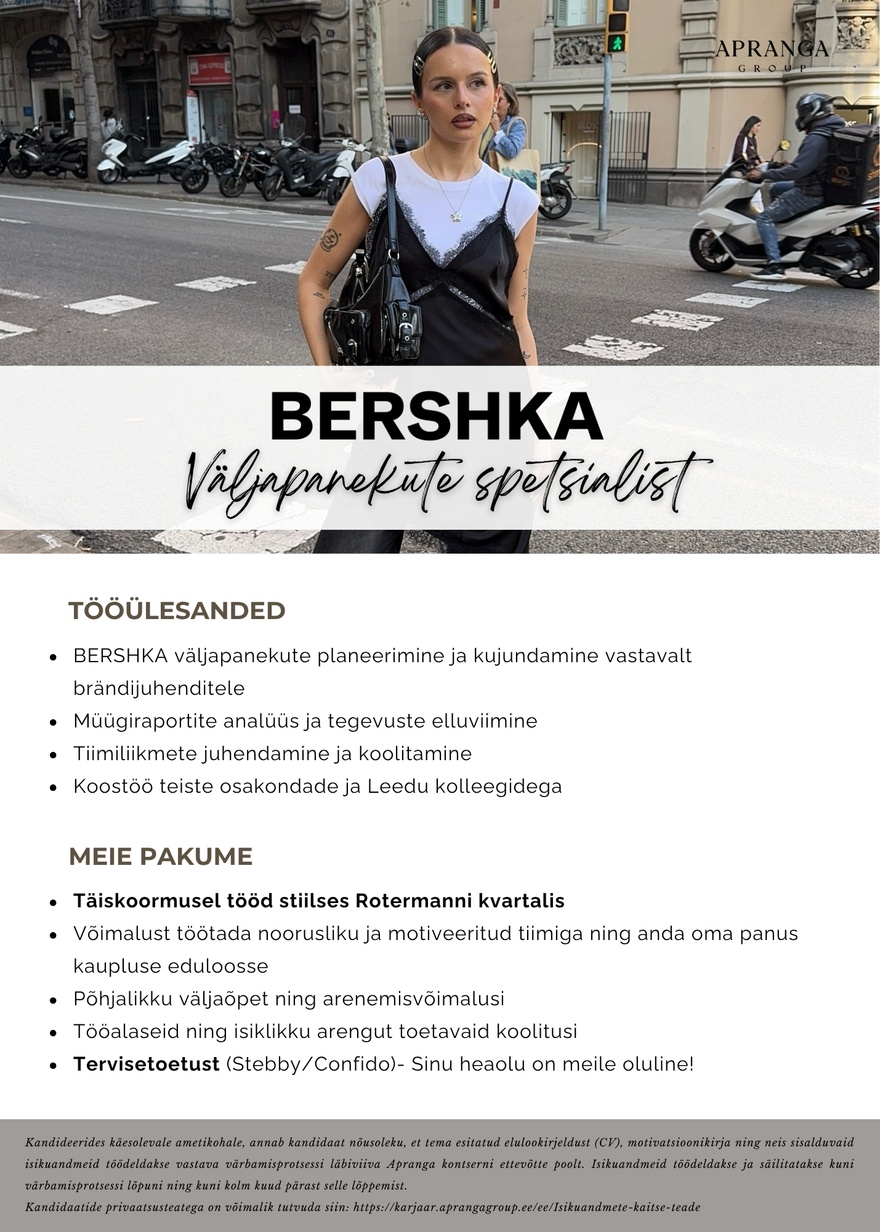 Apranga OÜ BERSHKA väljapanekute spetsialist