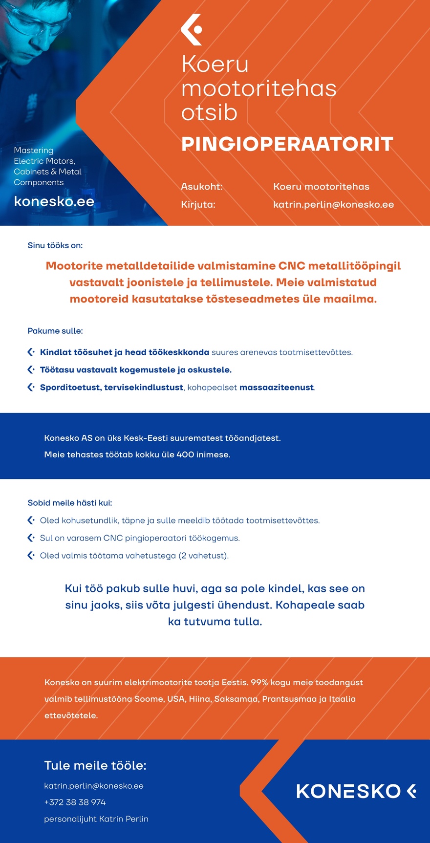 AS Konesko CNC pingioperaator Koeru tehasesse