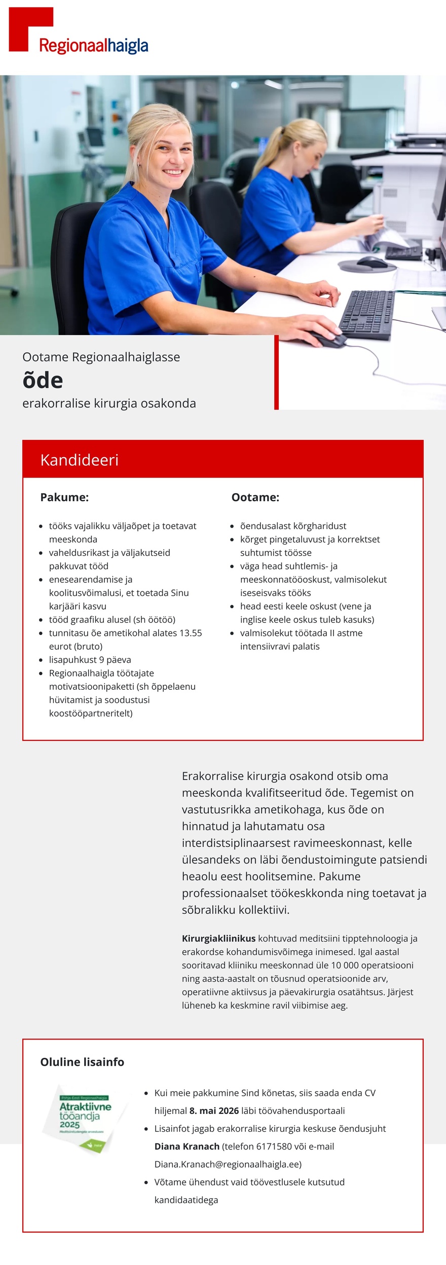 Põhja-Eesti Regionaalhaigla Õde erakorralise kirurgia osakonda