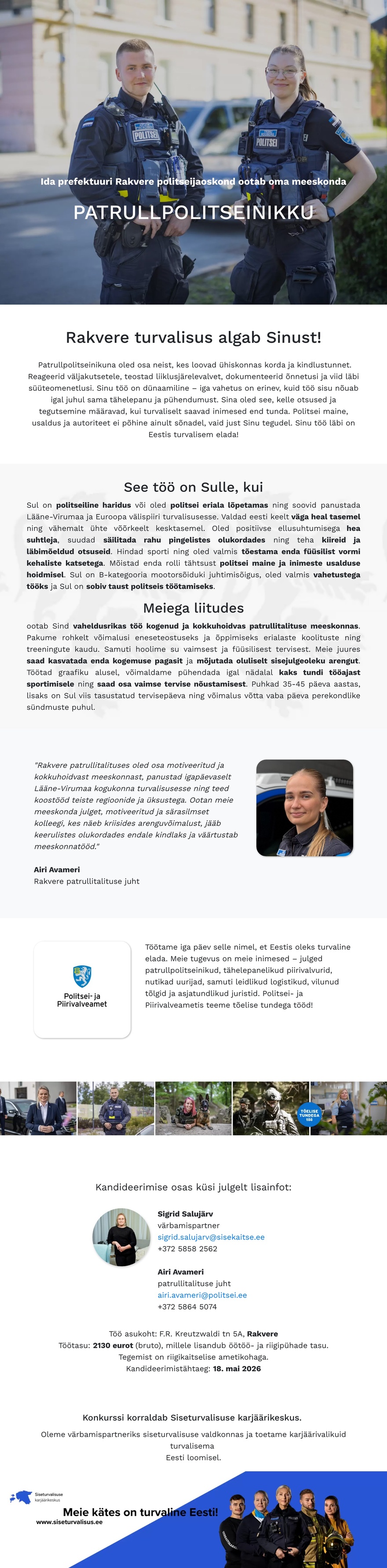 Siseturvalisuse karjäärikeskus Rakvere patrullpolitseinik