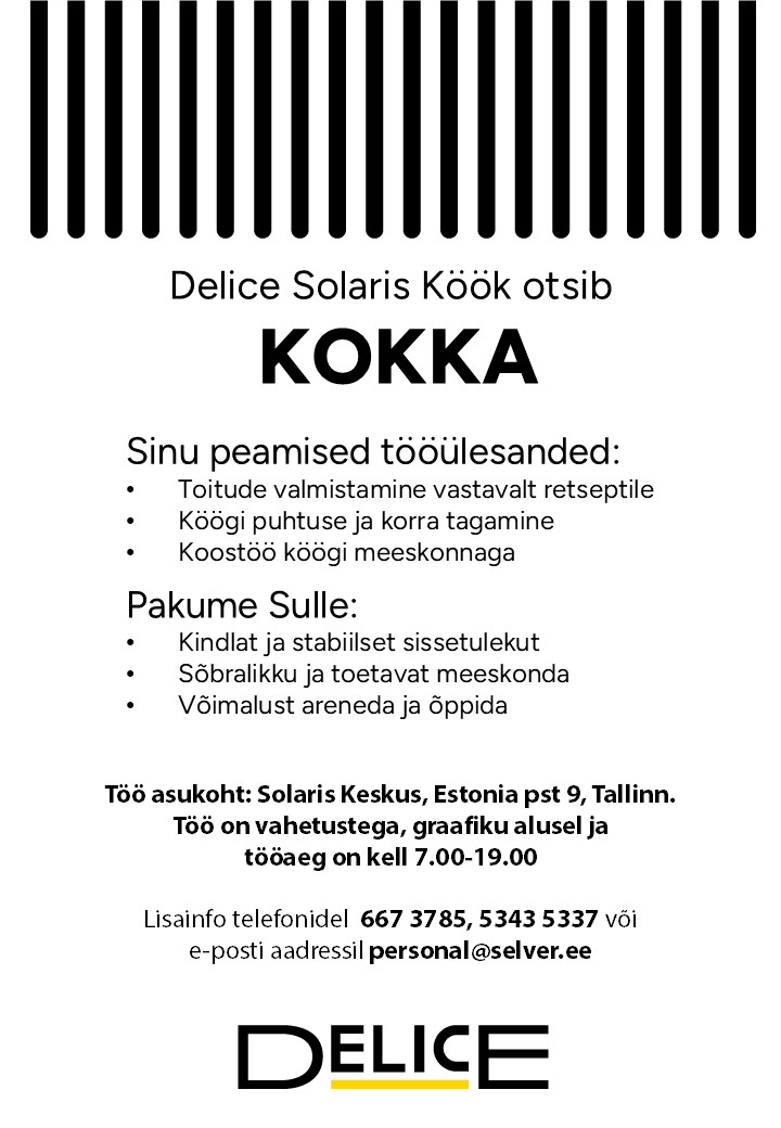 Selver Kokk Delice Solaris köögis