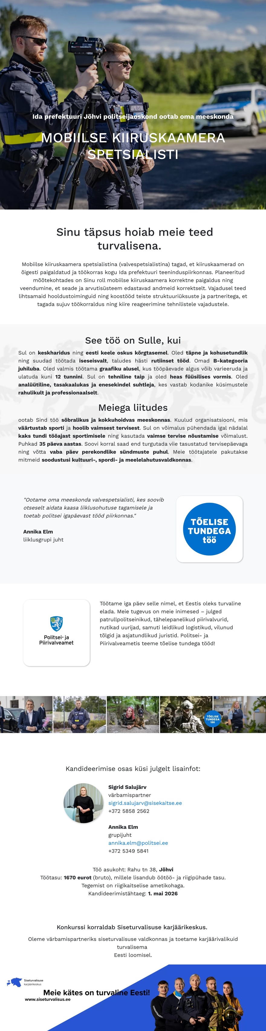 Siseturvalisuse karjäärikeskus Mobiilse kiiruskaamera spetsialist