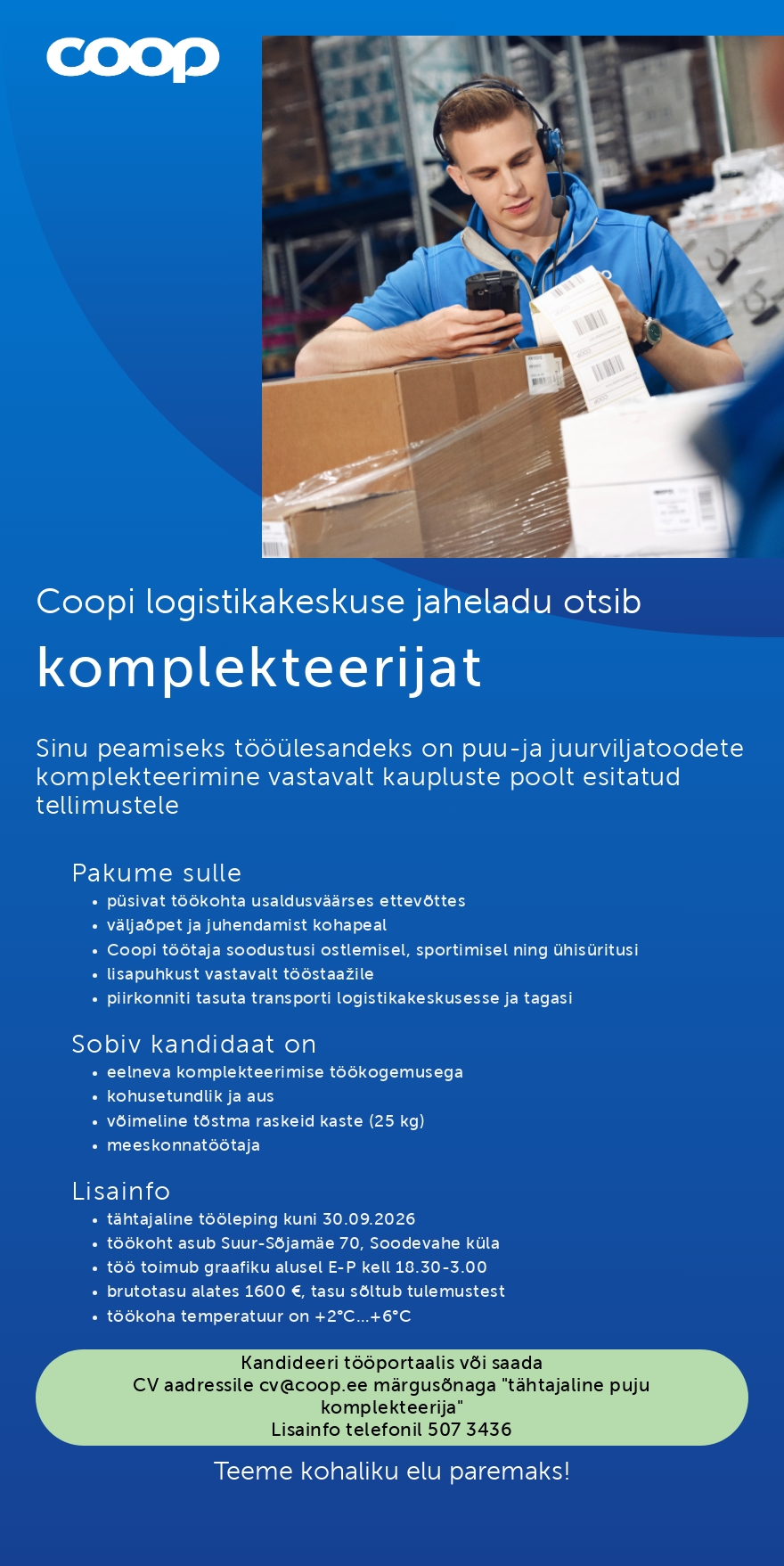 Coop Eesti Keskühistu Tähtajaline puu-ja juurvilja komplekteerija (Jaheladu)