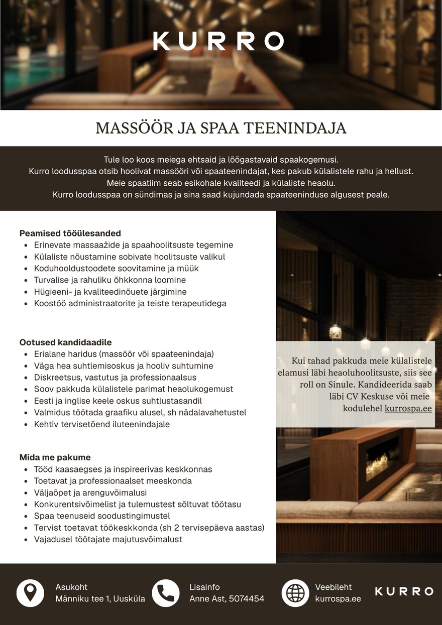 Loodusspaahotell OÜ Massöör ja spaateenindaja