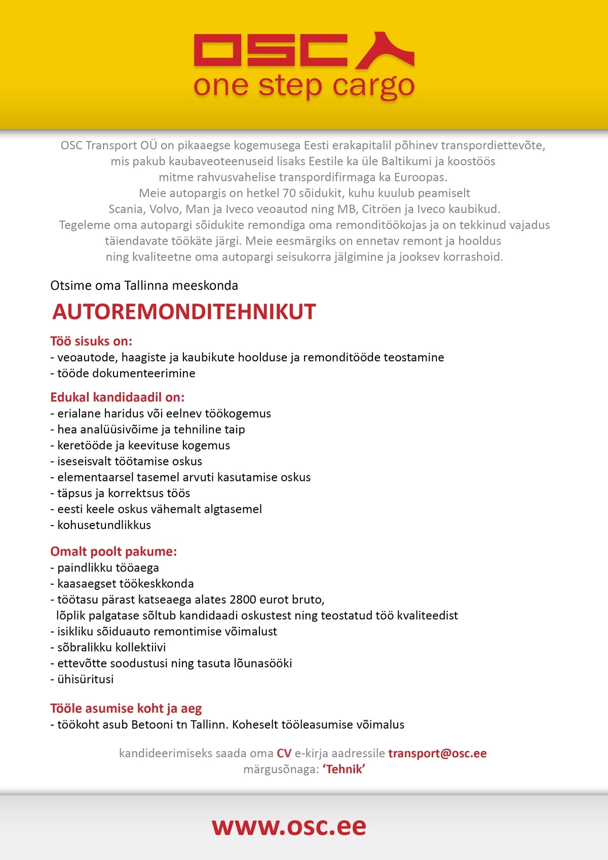 OSC TRANSPORT OÜ Autoremonditehnik