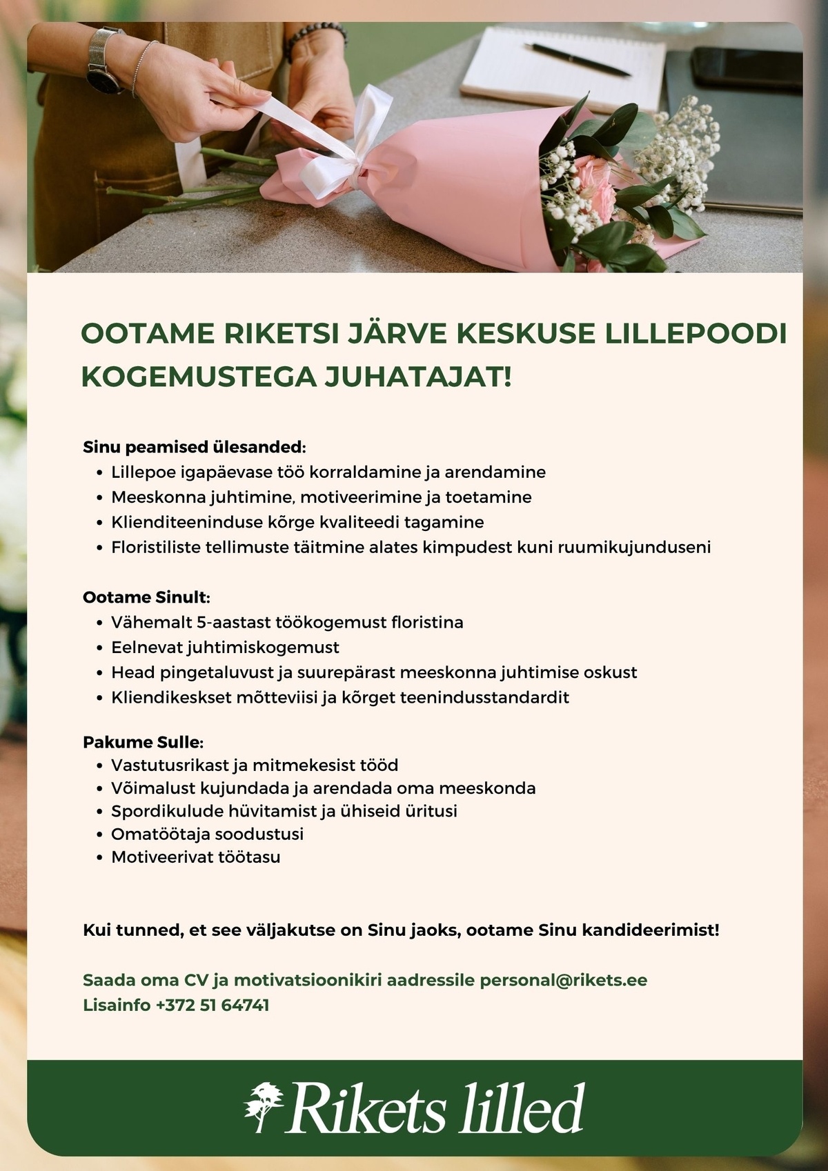 RIKETS HULGI OÜ Lillepoe juhataja Järve Keskusesse