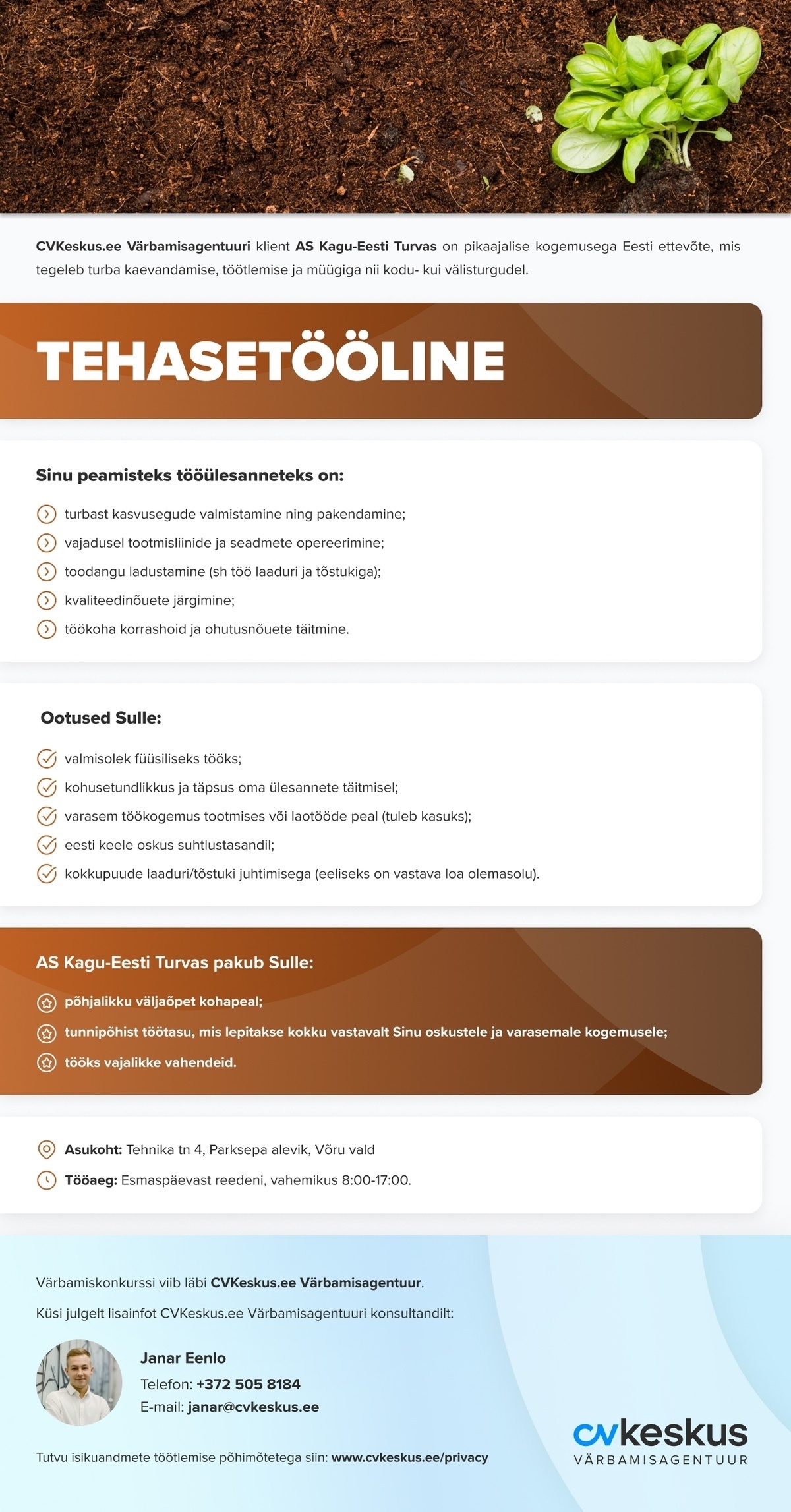 AS Kagu-Eesti Turvas TEHASETÖÖLINE