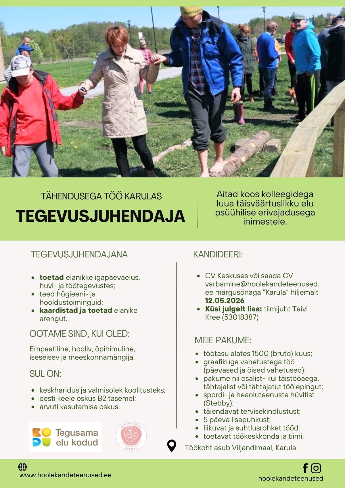 HOOLEKANDETEENUSED AS TÄHENDUSEGA TÖÖ tegevusjuhendajale Karulas