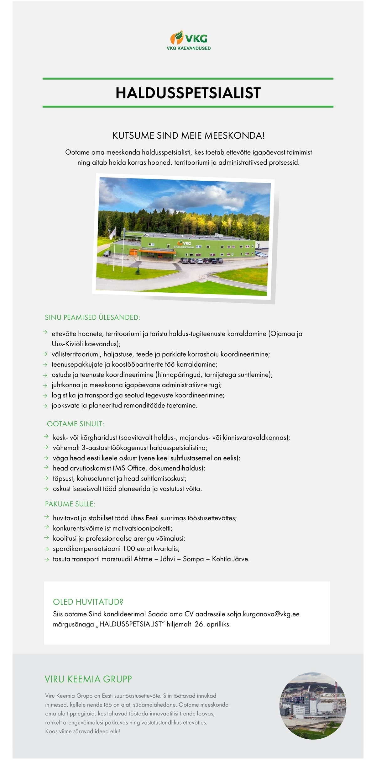 Viru Keemia Grupp AS HALDUSSPETSIALIST