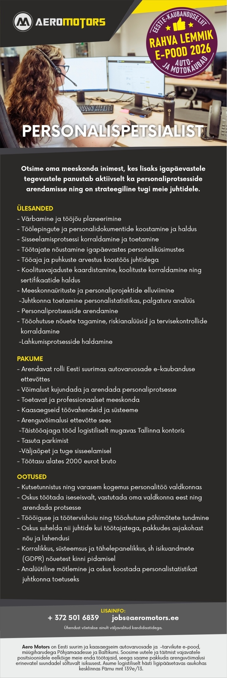Aero Motors OÜ Personalispetsialist